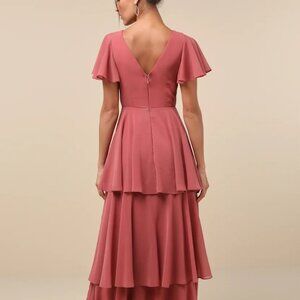 Lulus Sincerely Exquisite Rusty Rose Short Sleeve Tiered Maxi Dress